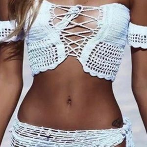 White Crochet Sweetheart neckline Boho Crop Top